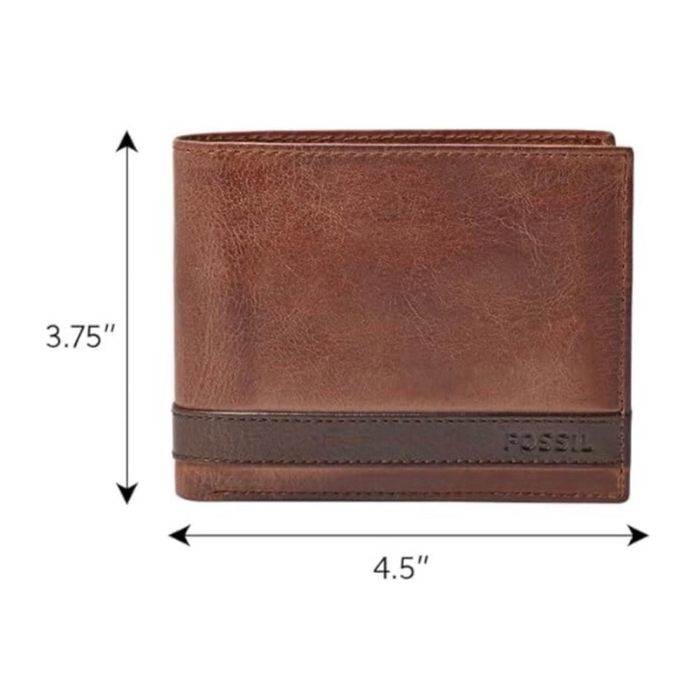 Fossil Men’s Trifold Brown Leather Wallet Classic Timeless Masculine Earthy